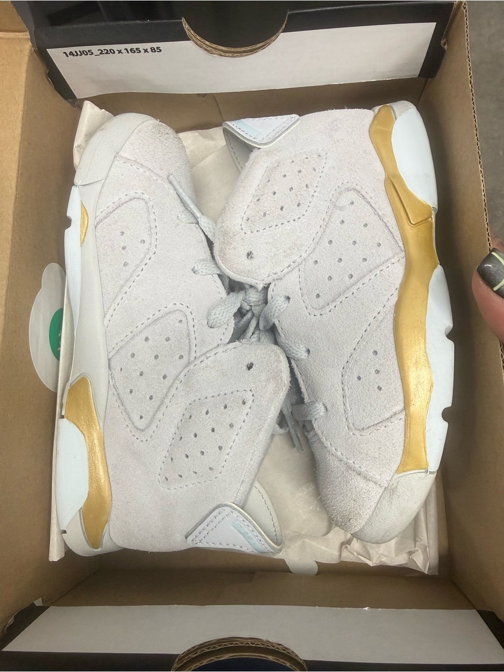 Jordan Kids Suede Basketball Sneakers in White and Gold